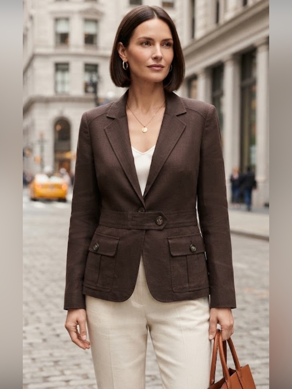Banana Republic Linen Cotton Brown Pinstriped Blazer